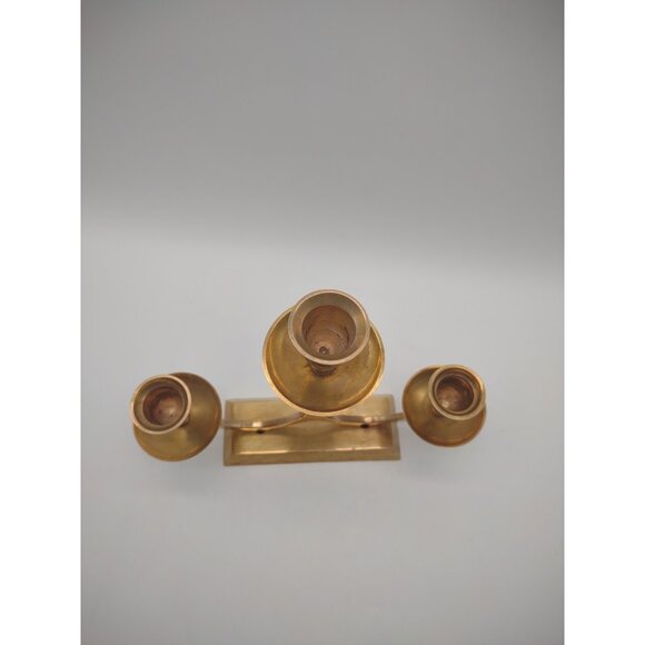 Vintage Brass MCM Mid Century Two Arm Three Candle Holder Centerpiece Candelabra - Picture 6 of 17